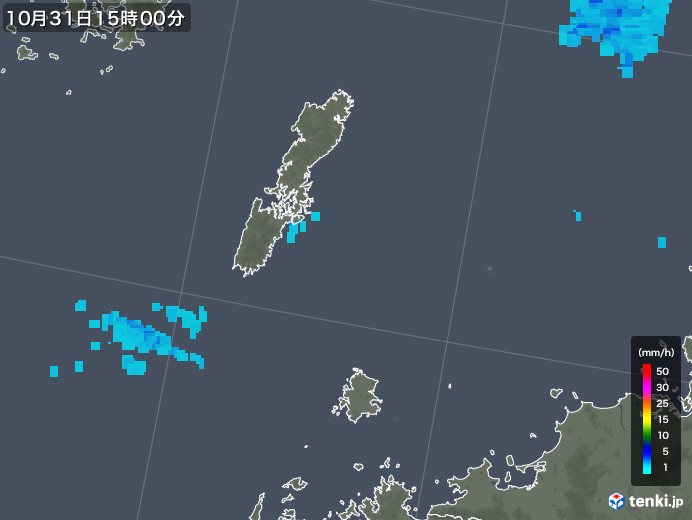 壱岐・対馬(長崎県)の雨雲レーダー(2019年10月31日)