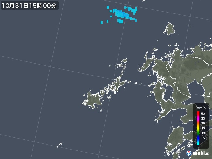 五島列島(長崎県)の雨雲レーダー(2019年10月31日)