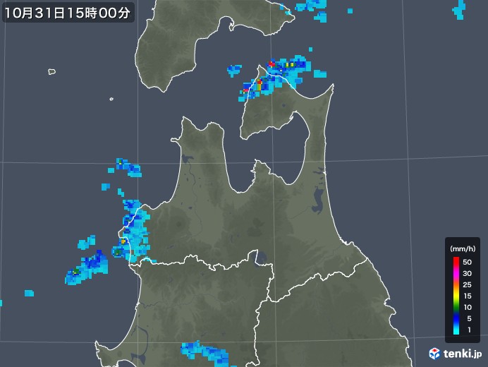 青森県の雨雲レーダー(2019年10月31日)