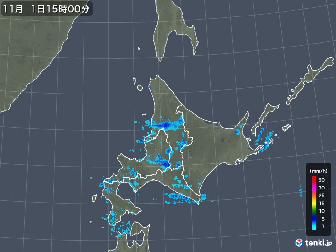 北海道地方の雨雲レーダー(2019年11月01日)