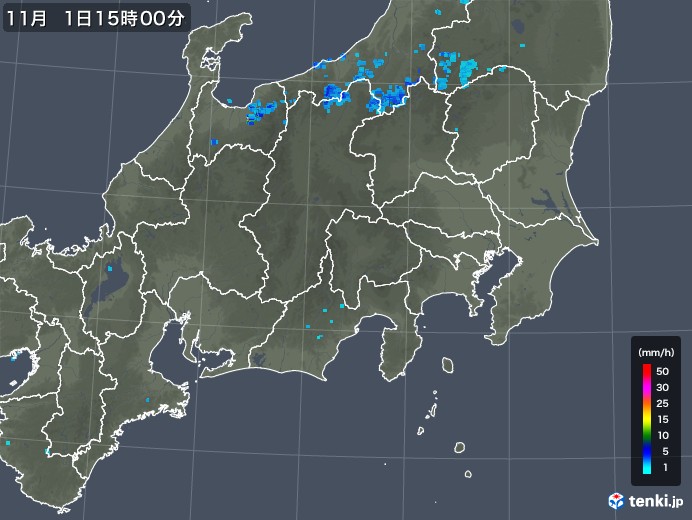 関東・甲信地方の雨雲レーダー(2019年11月01日)
