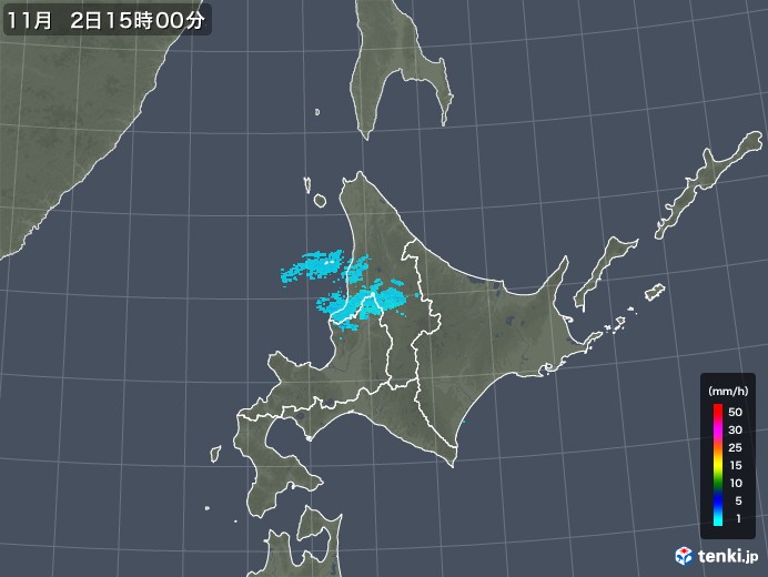 北海道地方の雨雲レーダー(2019年11月02日)