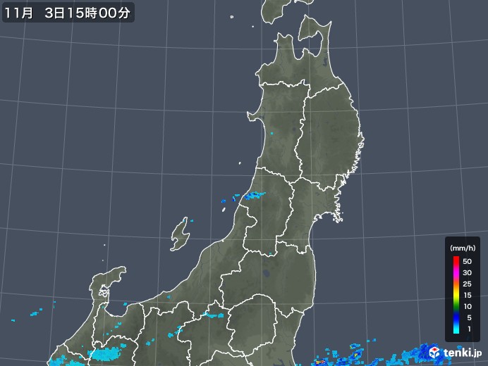 東北地方の雨雲レーダー(2019年11月03日)