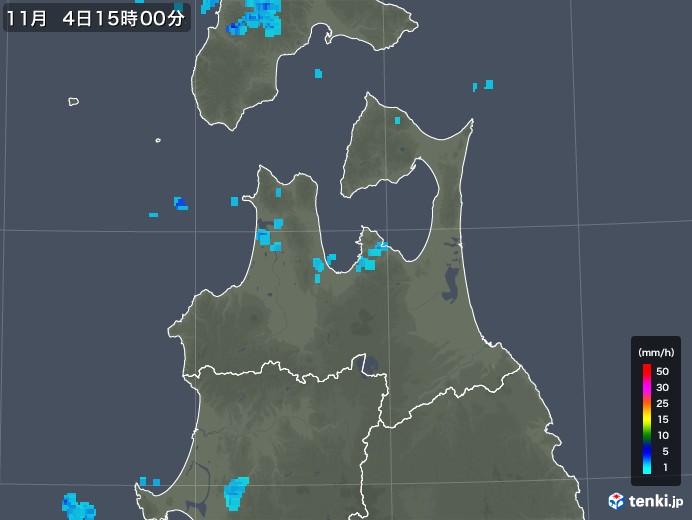 青森県の雨雲レーダー(2019年11月04日)