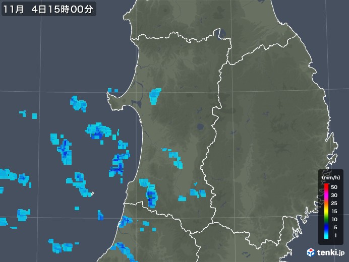 秋田県の雨雲レーダー(2019年11月04日)