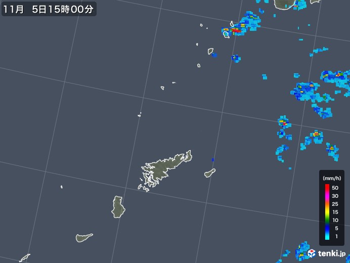 奄美諸島(鹿児島県)の雨雲レーダー(2019年11月05日)