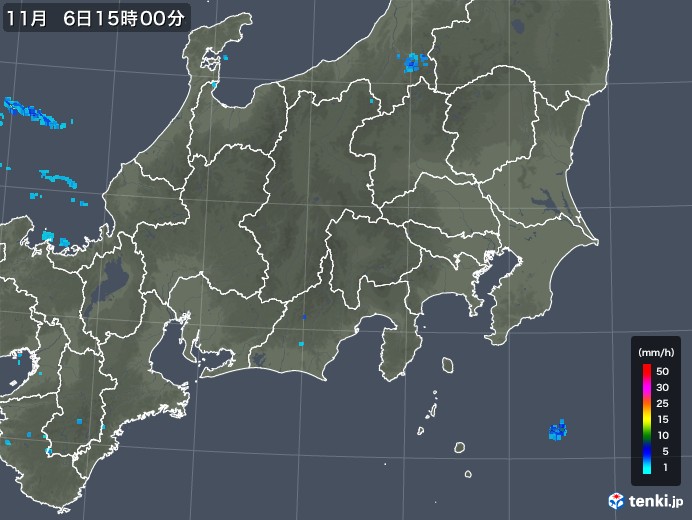 関東・甲信地方の雨雲レーダー(2019年11月06日)