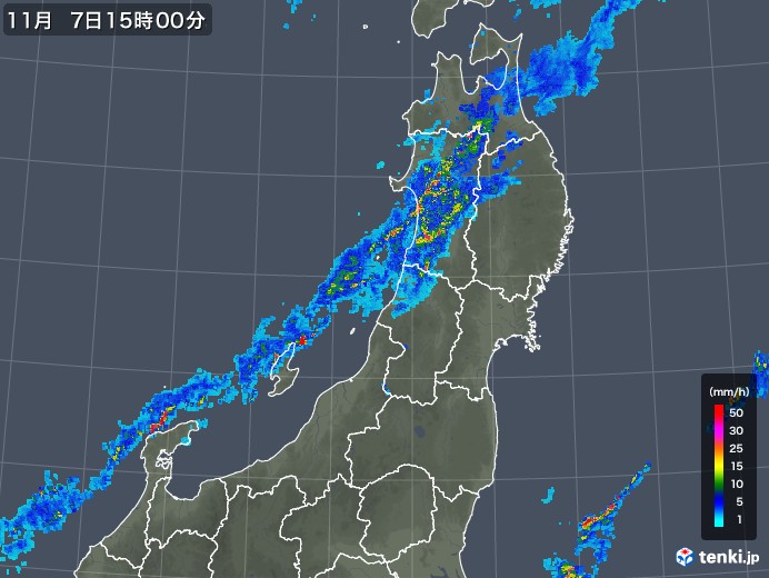 東北地方の雨雲レーダー(2019年11月07日)