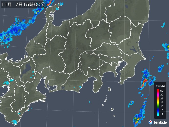 関東・甲信地方の雨雲レーダー(2019年11月07日)