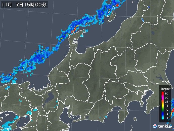 北陸地方の雨雲レーダー(2019年11月07日)