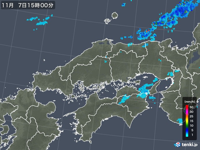 中国地方の雨雲レーダー(2019年11月07日)