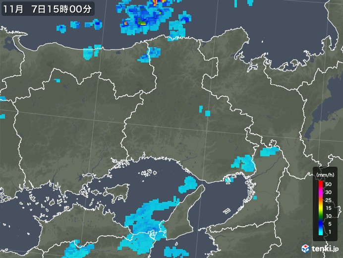 兵庫県の雨雲レーダー(2019年11月07日)