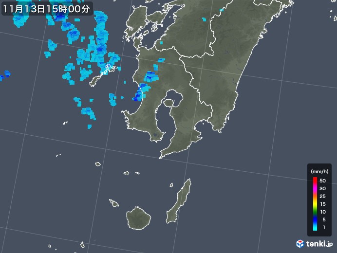 鹿児島県の雨雲レーダー(2019年11月13日)