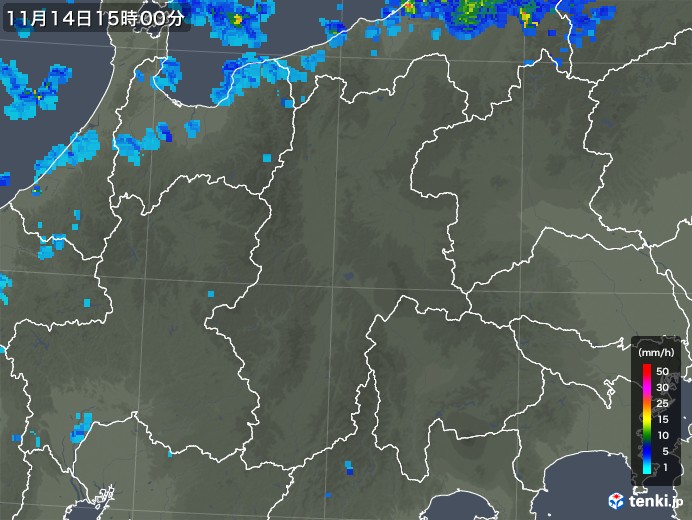 長野県の雨雲レーダー(2019年11月14日)