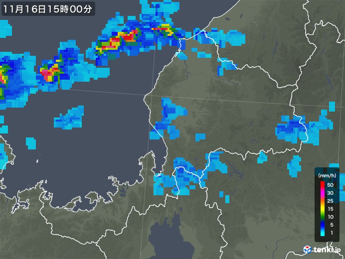 福井県の雨雲レーダー(2019年11月16日)
