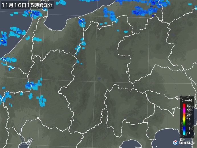 長野県の雨雲レーダー(2019年11月16日)