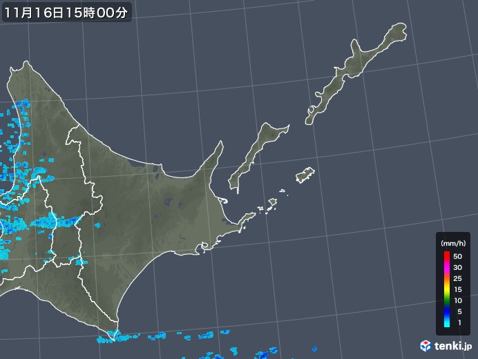 道東の雨雲レーダー(2019年11月16日)