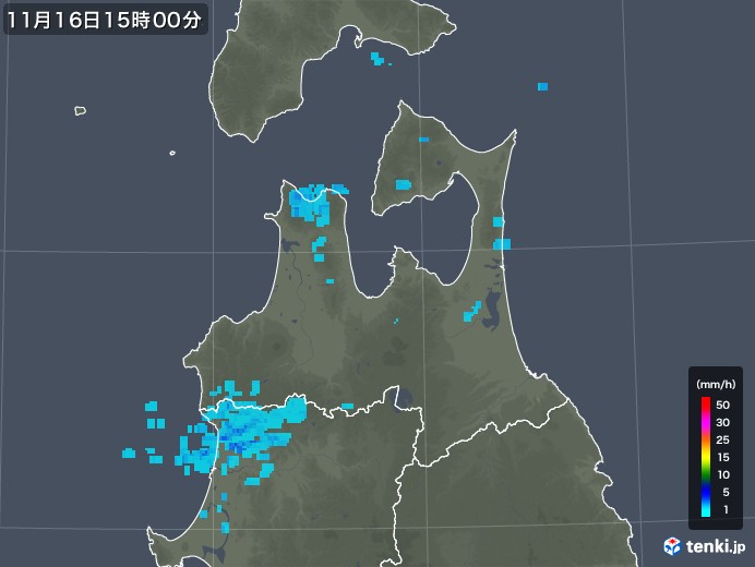 青森県の雨雲レーダー(2019年11月16日)