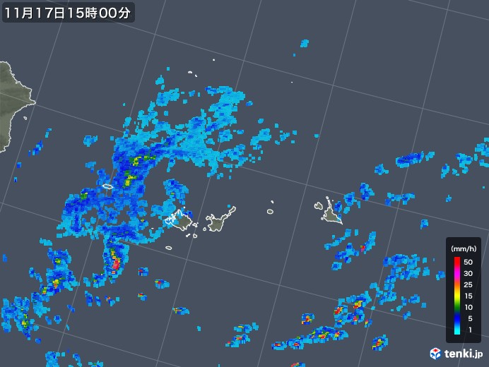 宮古・石垣・与那国(沖縄県)の雨雲レーダー(2019年11月17日)