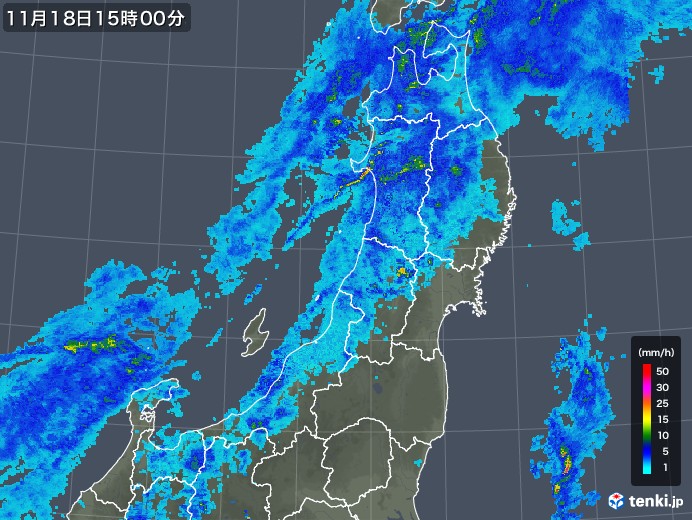 東北地方の雨雲レーダー(2019年11月18日)