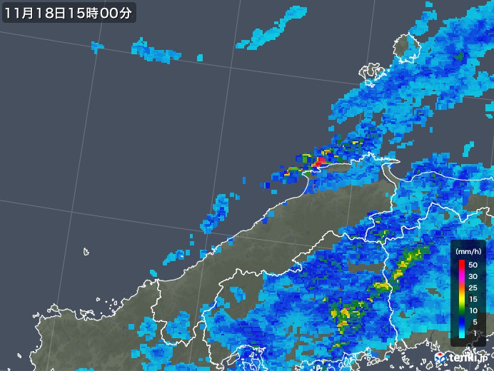 島根県の雨雲レーダー(2019年11月18日)