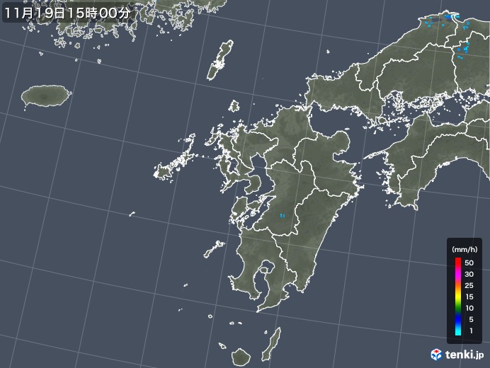 九州地方の雨雲レーダー(2019年11月19日)