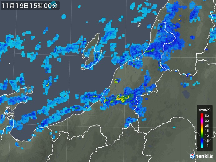 新潟県の雨雲レーダー(2019年11月19日)