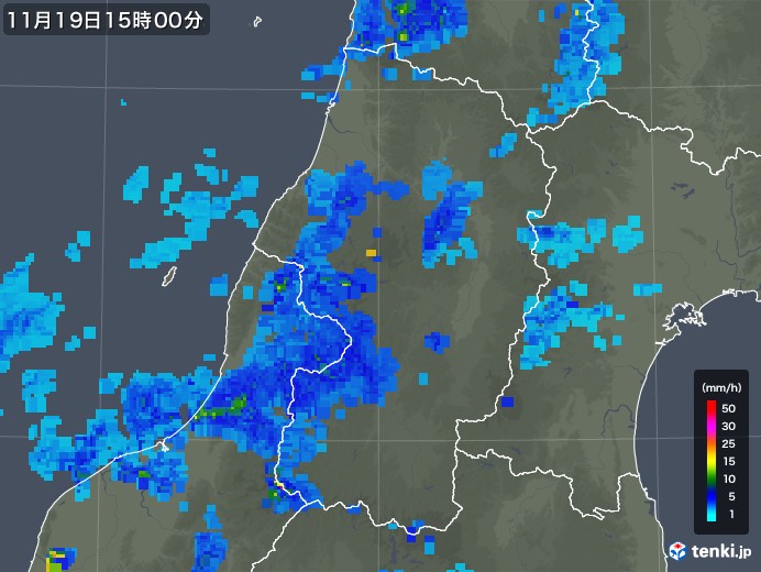 山形県の雨雲レーダー(2019年11月19日)