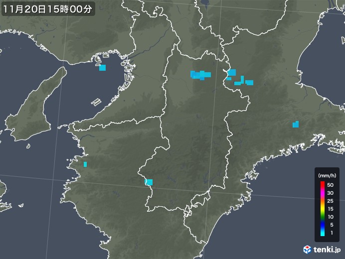 奈良県の雨雲レーダー(2019年11月20日)