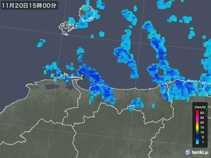鳥取県の雨雲レーダー(2019年11月20日)