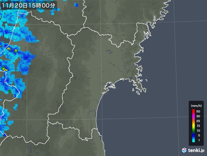 宮城県の雨雲レーダー(2019年11月20日)