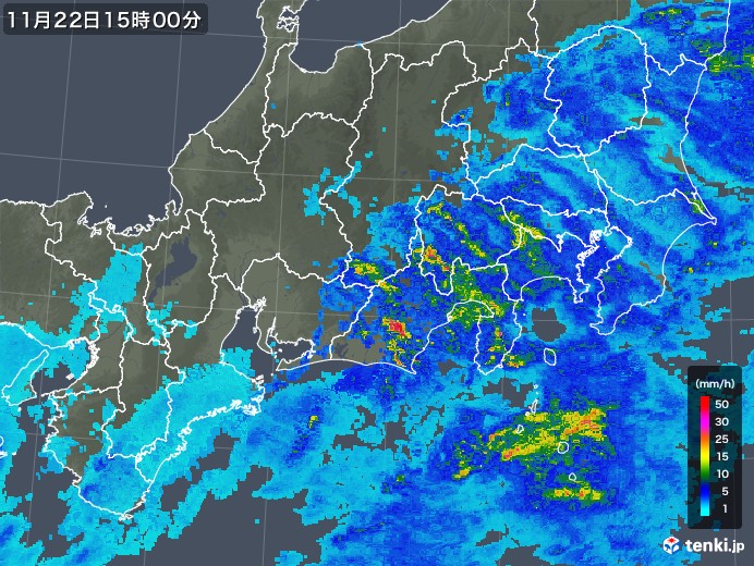 東海地方の雨雲レーダー(2019年11月22日)