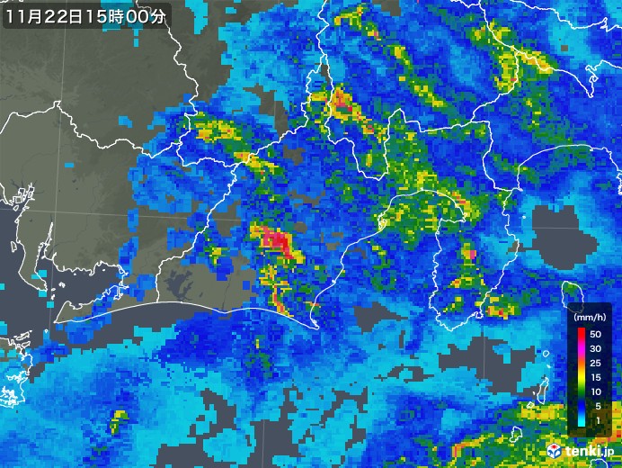 静岡県の雨雲レーダー(2019年11月22日)