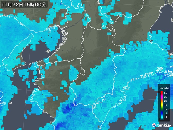 奈良県の雨雲レーダー(2019年11月22日)
