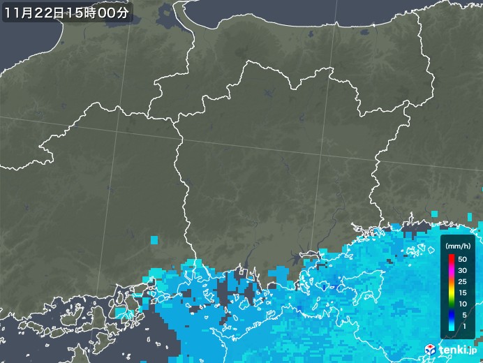 岡山県の雨雲レーダー(2019年11月22日)