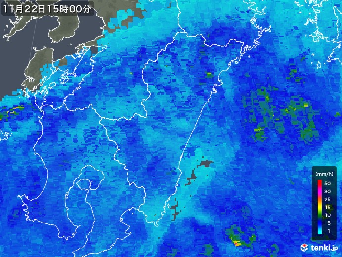 宮崎県の雨雲レーダー(2019年11月22日)