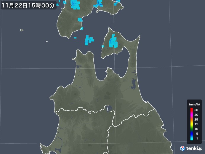 青森県の雨雲レーダー(2019年11月22日)