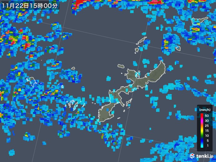 沖縄県の雨雲レーダー(2019年11月22日)