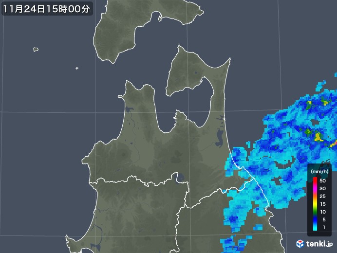 青森県の雨雲レーダー(2019年11月24日)
