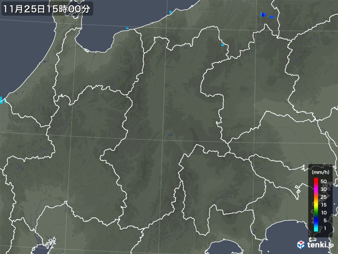 長野県の雨雲レーダー(2019年11月25日)