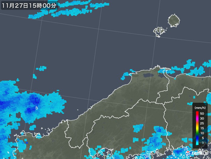 島根県の雨雲レーダー(2019年11月27日)