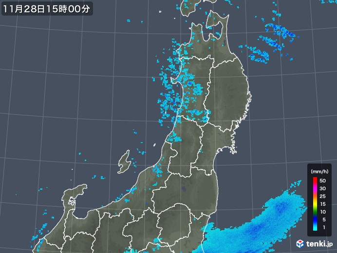 東北地方の雨雲レーダー(2019年11月28日)