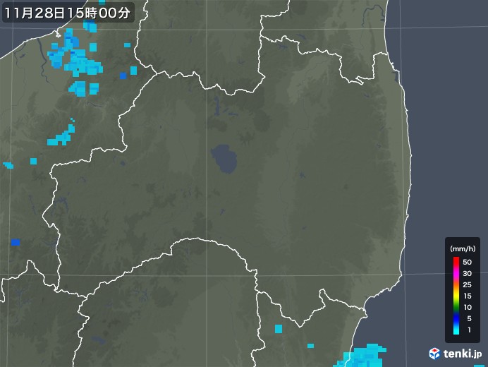 福島県の雨雲レーダー(2019年11月28日)