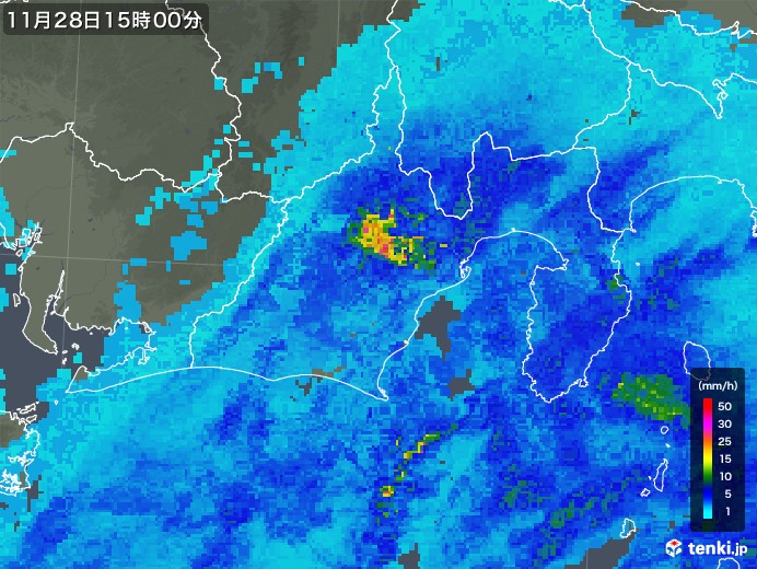 静岡県の雨雲レーダー(2019年11月28日)