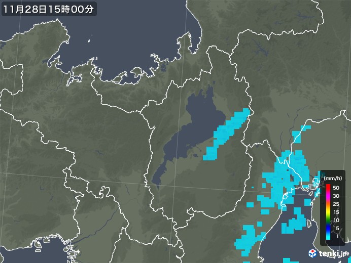 滋賀県の雨雲レーダー(2019年11月28日)