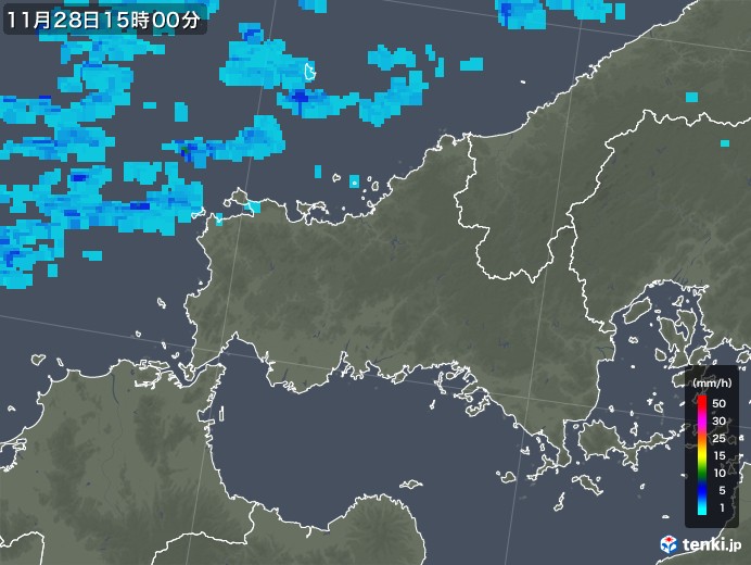 山口県の雨雲レーダー(2019年11月28日)