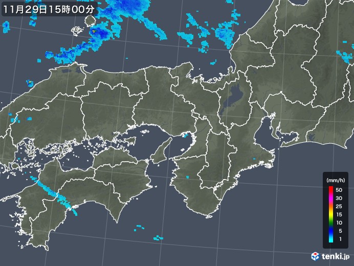 近畿地方の雨雲レーダー(2019年11月29日)