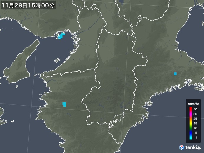 奈良県の雨雲レーダー(2019年11月29日)