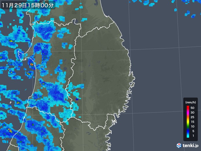 岩手県の雨雲レーダー(2019年11月29日)