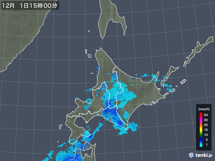 北海道地方の雨雲レーダー(2019年12月01日)